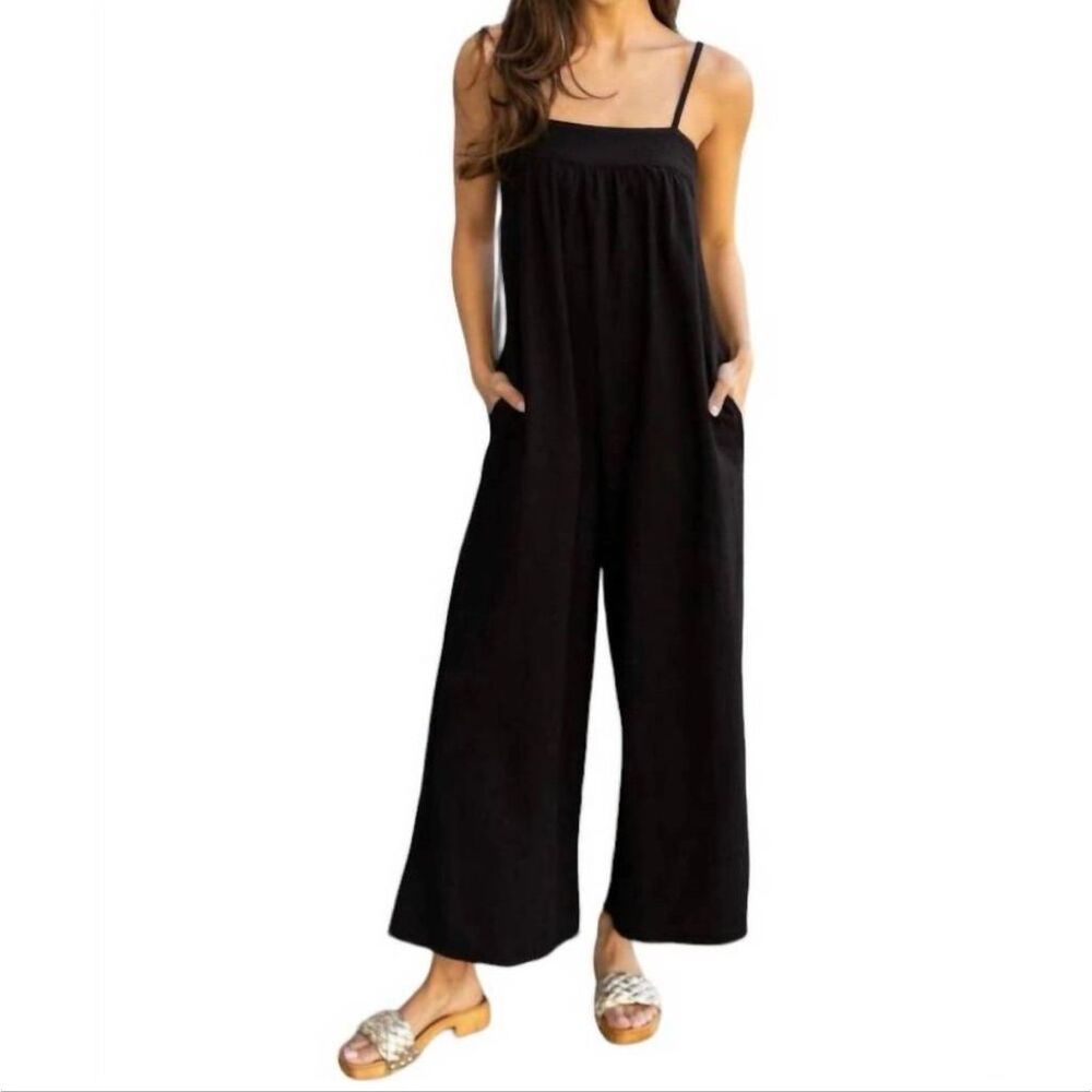 Bobi Square Neck Wide Leg Jumpsuit